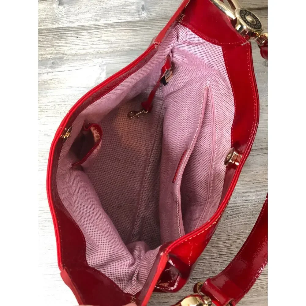 Dooney & Bourke Red Patent Leather Shoulder Bag Double Handles Handbag Purse - Picture 9 of 10